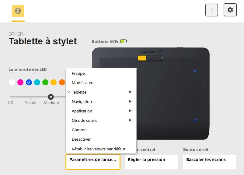 Réglage tablette