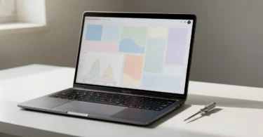 Ordinateur portable ouvert avec outils de diagnostic affichés à l’écran